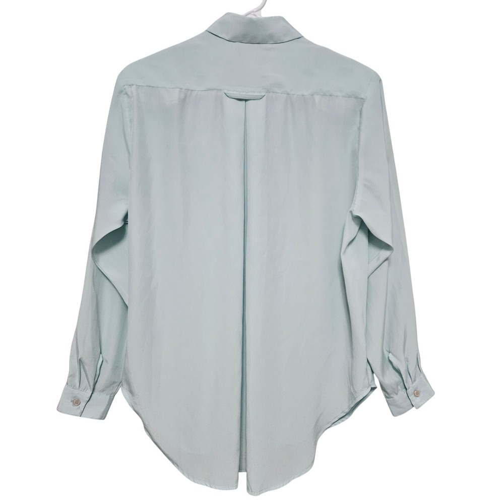 Vintage Liquid Silk Mint Button Up Blouse Minimalist Soft Clean Workwear Size 10 - Picture 2 of 9